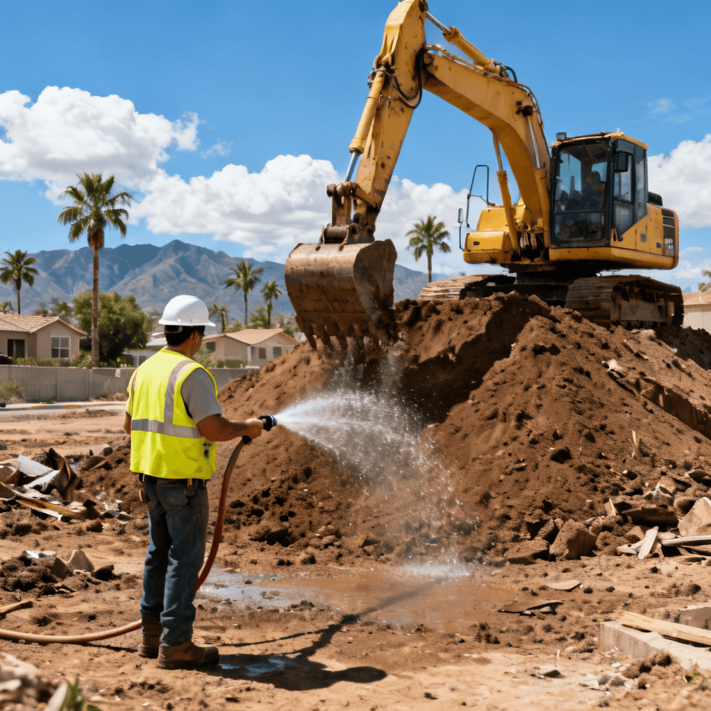 Excavator digging foundation for a custom home construction project.